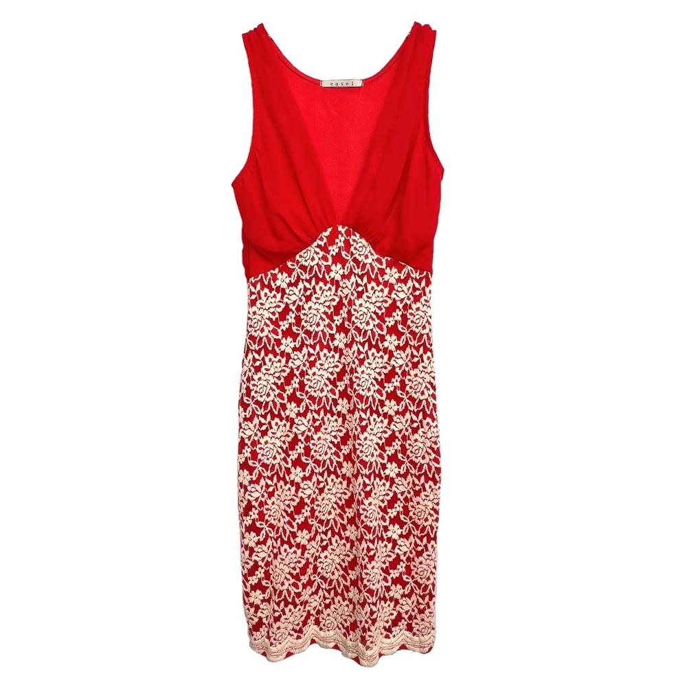 Easel Red Lace Mini Dress Plunging Neckline Valentine's Day Small